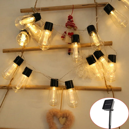 Solar String Lights, Warm White LED Bulbs, Self-Contained Holiday Patio Garland, Waterproof Modern Outdoor Decor in 3 Length Options - product view 1