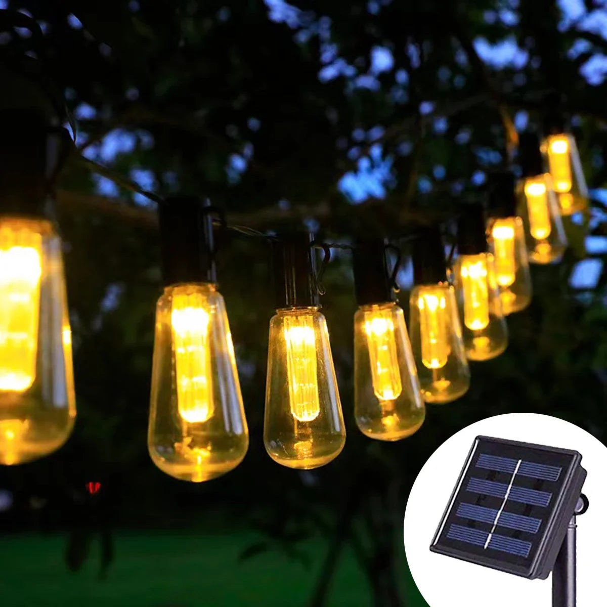 Solar String Lights, Warm White LED Bulbs, Self-Contained Holiday Patio Garland, Waterproof Modern Outdoor Decor in 3 Length Options - product view 2