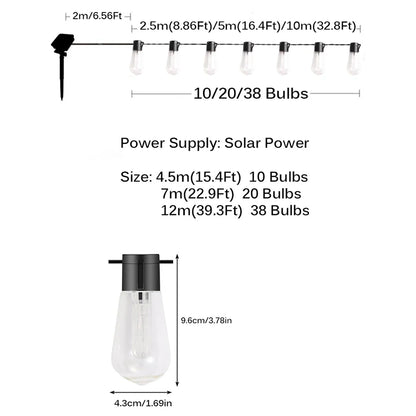 Solar String Lights, Warm White LED Bulbs, Self-Contained Holiday Patio Garland, Waterproof Modern Outdoor Decor in 3 Length Options - product view 3