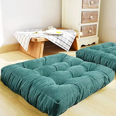 Tufted Square Floor Seating Cushion, Handmade Polyester Cover with Fiber Filling, 45cm or 53cm, Multiple Colors - product view 1