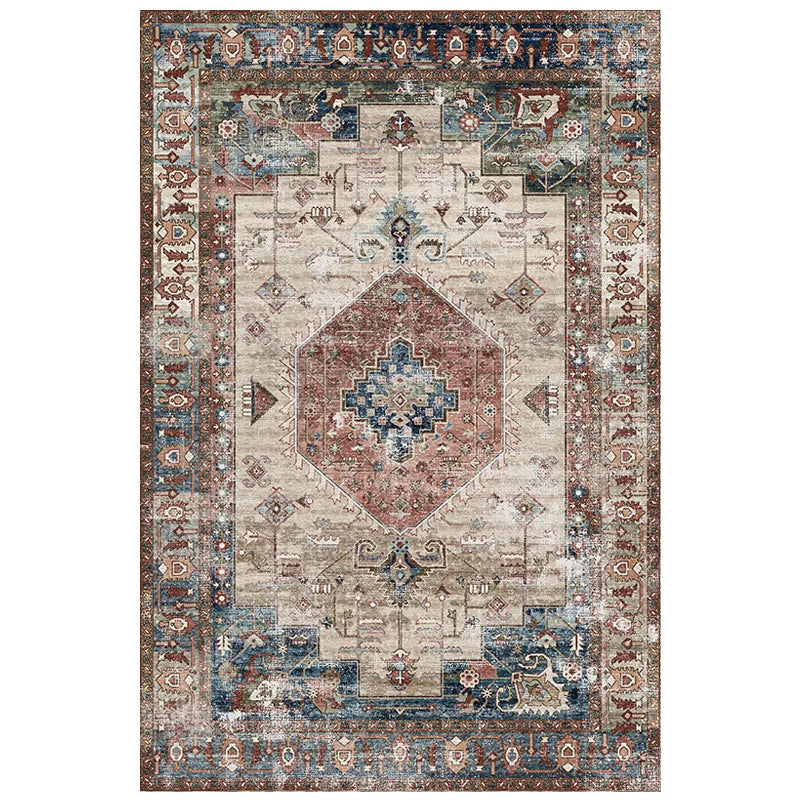 Geometric Area Rug, American Retro Rectangle Design, Machine-Made Vinyl Backing for Bedroom, Bathroom and Living Spaces - product view 2