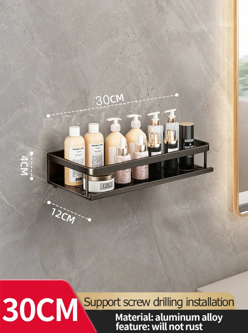 Aluminum Bathroom Floating Shelf, Wall-Mounted Rack, 30–50 cm Width Options for Toilet and Bathroom Storage - product view 1