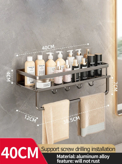 Aluminum Bathroom Floating Shelf, Wall-Mounted Rack, 30–50 cm Width Options for Toilet and Bathroom Storage - product view 2