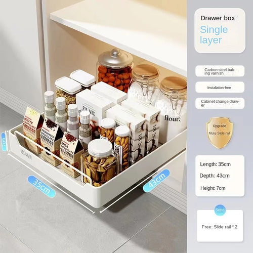 Pull-Out Cabinet Organizer, Metal Sliding Storage Tray with Damping Rails, No-Drill Adhesive Installation, Multiple Sizes - product view 1