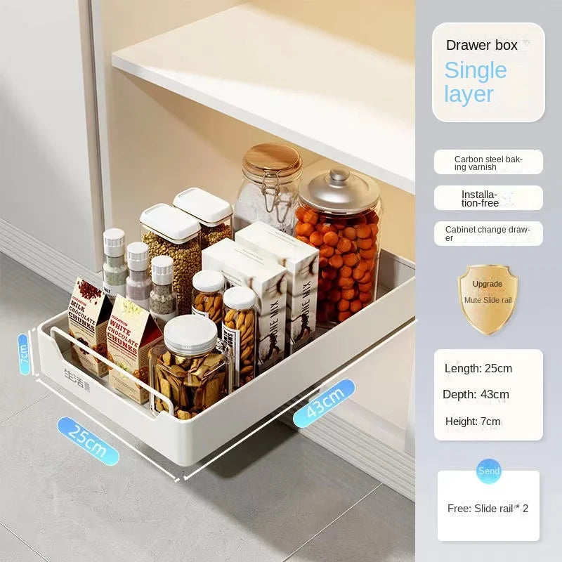Pull-Out Cabinet Organizer, Metal Sliding Storage Tray with Damping Rails, No-Drill Adhesive Installation, Multiple Sizes - product view 2