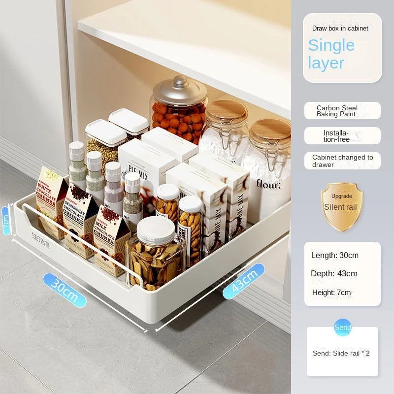 Pull-Out Cabinet Organizer, Metal Sliding Storage Tray with Damping Rails, No-Drill Adhesive Installation, Multiple Sizes - product view 4