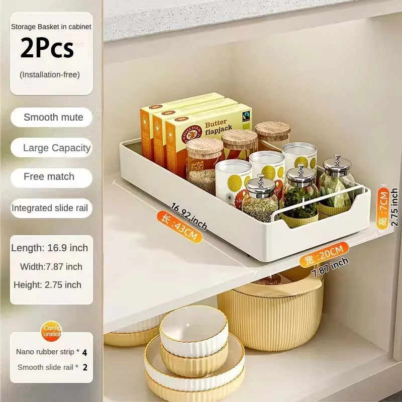 Pull-Out Cabinet Organizer, Metal Sliding Storage Tray with Damping Rails, No-Drill Adhesive Installation, Multiple Sizes - product view 5