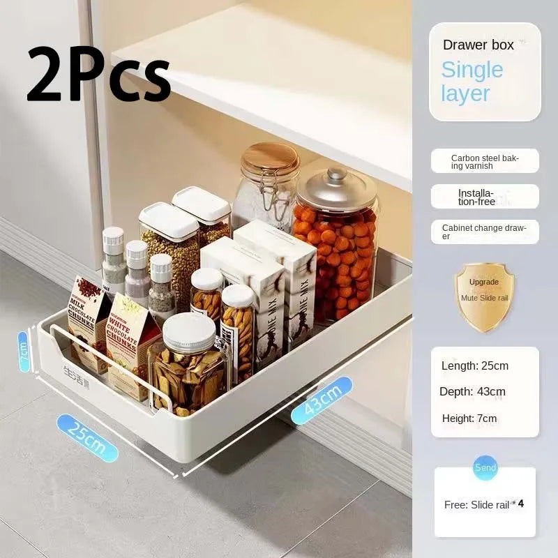 Pull-Out Cabinet Organizer, Metal Sliding Storage Tray with Damping Rails, No-Drill Adhesive Installation, Multiple Sizes - product view 6
