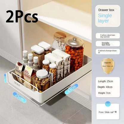 Pull-Out Cabinet Organizer, Metal Sliding Storage Tray with Damping Rails, No-Drill Adhesive Installation, Multiple Sizes - product view 6