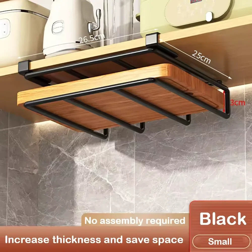 Under-Cabinet Kitchen Organizer Rack, Reusable Steel Storage Shelf with Hooks for Pot Covers, Boards and Paper Towels - product view 2