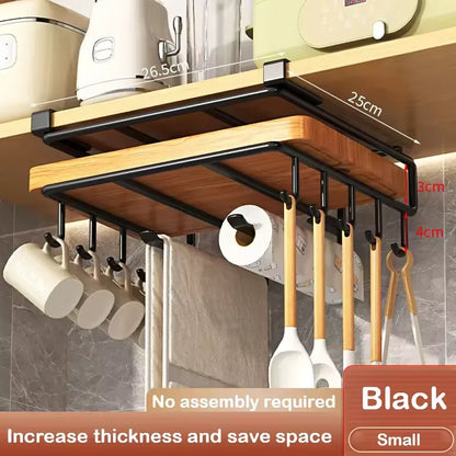 Under-Cabinet Kitchen Organizer Rack, Reusable Steel Storage Shelf with Hooks for Pot Covers, Boards and Paper Towels - product view 5