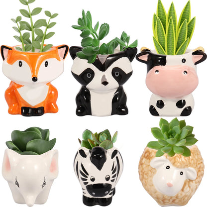 Ceramic Animal Planter Set, Cute Succulent Pots with Drainage Holes, 6-Piece Option for Home and Desk Décor - product view 2
