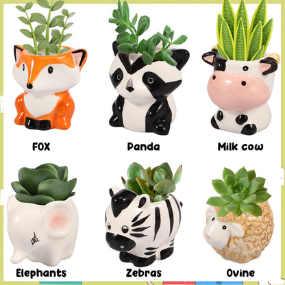 Ceramic Animal Planter Set, Cute Succulent Pots with Drainage Holes, 6-Piece Option for Home and Desk Décor - product view 5