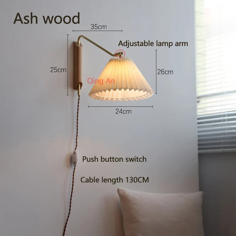 Rotating Swing Arm Wall Lamp, E27 Socket, Solid Wood and Copper Design, 3 Color Options, EU US AU UK Plug Choices - product view 1