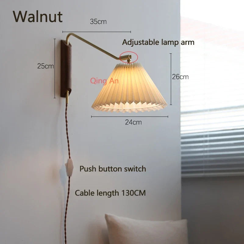 Rotating Swing Arm Wall Lamp, E27 Socket, Solid Wood and Copper Design, 3 Color Options, EU US AU UK Plug Choices - product view 2
