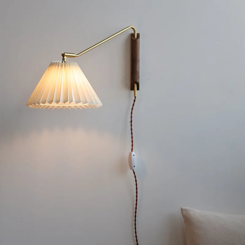 Rotating Swing Arm Wall Lamp, E27 Socket, Solid Wood and Copper Design, 3 Color Options, EU US AU UK Plug Choices - product view 3