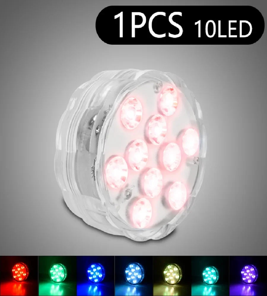 Submersible LED Pool Lights, 10 RGB LEDs, Remote Control, 16 Static and 4 Dynamic Modes, Battery Powered - product view 3