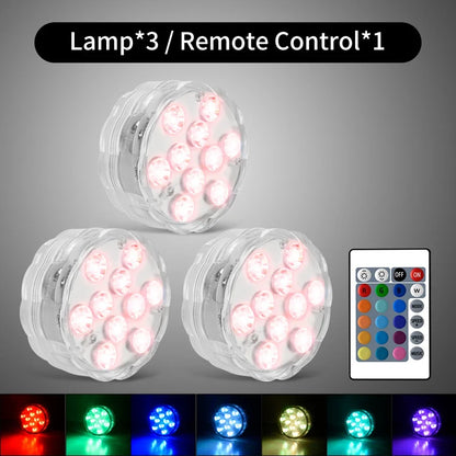 Submersible LED Pool Lights, 10 RGB LEDs, Remote Control, 16 Static and 4 Dynamic Modes, Battery Powered - product view 6