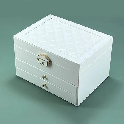 Jewelry Box, Large Multi-Layer Leather Organizer with Velvet-Lined Drawers, Oxidation Finish, Green, White, Black or Pink - product view 2