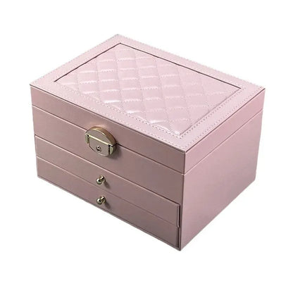 Jewelry Box, Large Multi-Layer Leather Organizer with Velvet-Lined Drawers, Oxidation Finish, Green, White, Black or Pink - product view 4