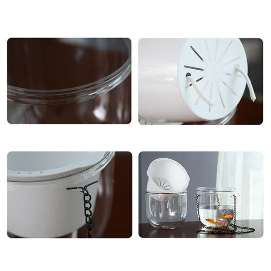 Hanging Balcony Planter, Self-Watering Transparent Plastic Pot with Wick Rope and Metal Chain, 16.5 x 15 cm - product view 1