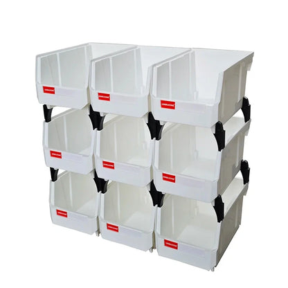 Stackable Plastic Organizer Bins, 9-Piece Rectangular Workshop Storage Set, Glossy Finish, 200 × 130 × 110 mm, White - product view 1