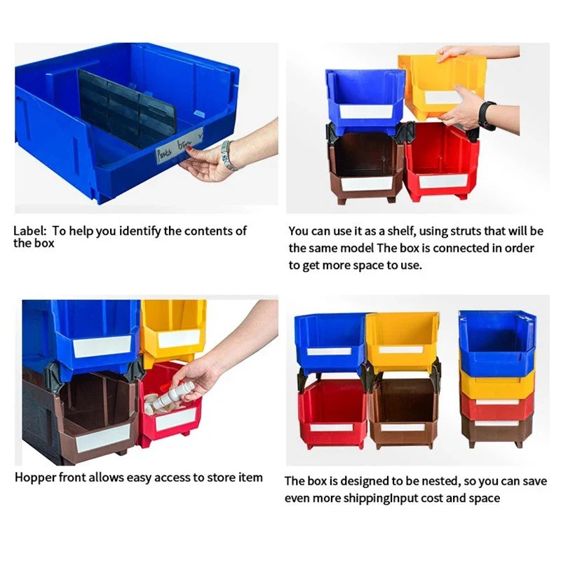 Stackable Plastic Organizer Bins, 9-Piece Rectangular Workshop Storage Set, Glossy Finish, 200 × 130 × 110 mm, White - product view 3