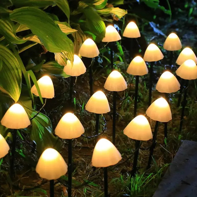 Solar Mushroom Garden Lights, 10 LED Waterproof Outdoor Pathway Decor, 3.5m String, Warm White, Cool White or Colorful - product view 2