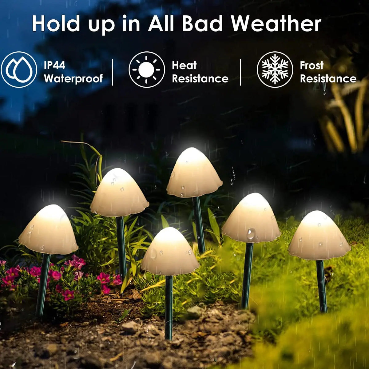 Solar Mushroom Garden Lights, 10 LED Waterproof Outdoor Pathway Decor, 3.5m String, Warm White, Cool White or Colorful - product view 4