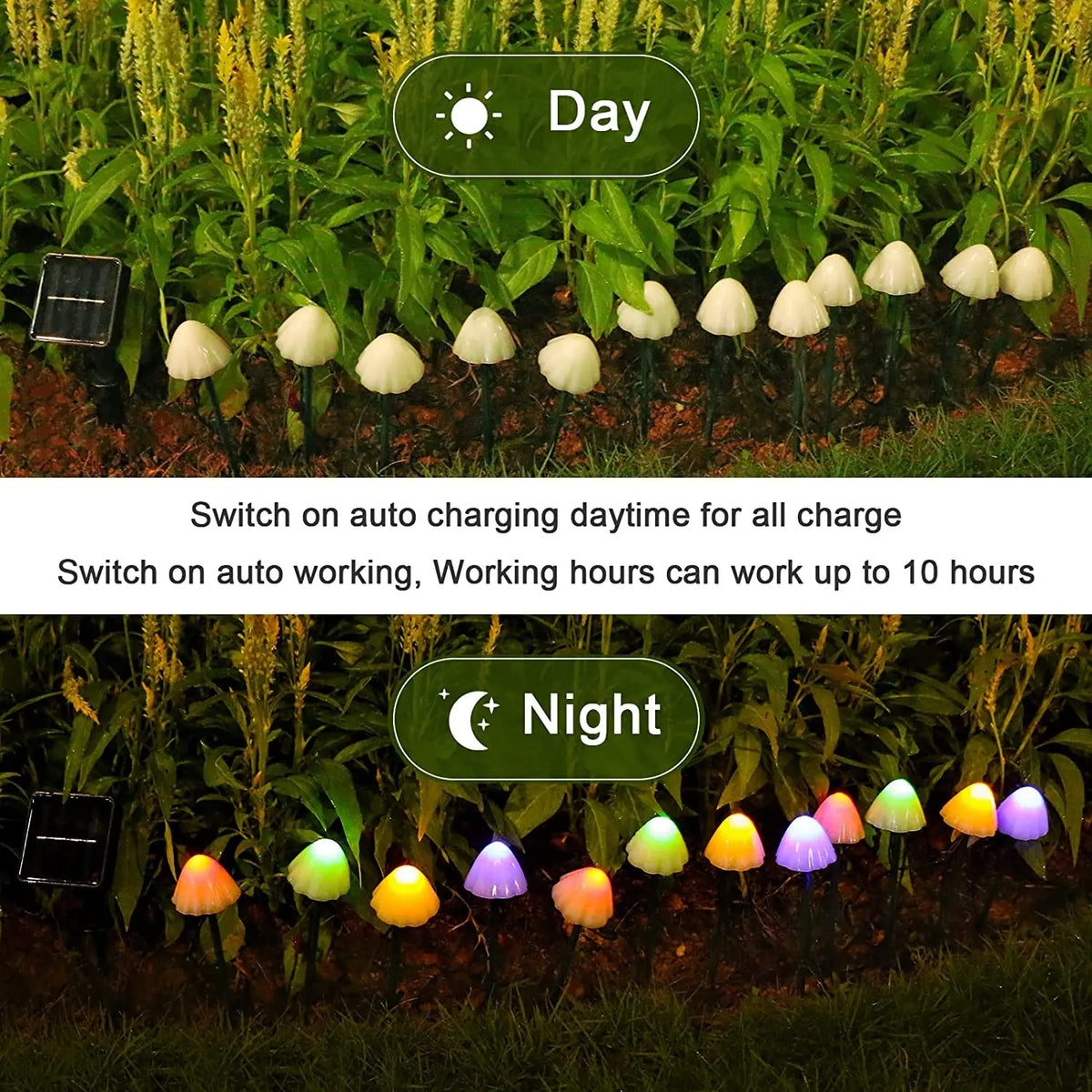 Solar Mushroom Garden Lights, 10 LED Waterproof Outdoor Pathway Decor, 3.5m String, Warm White, Cool White or Colorful - product view 6
