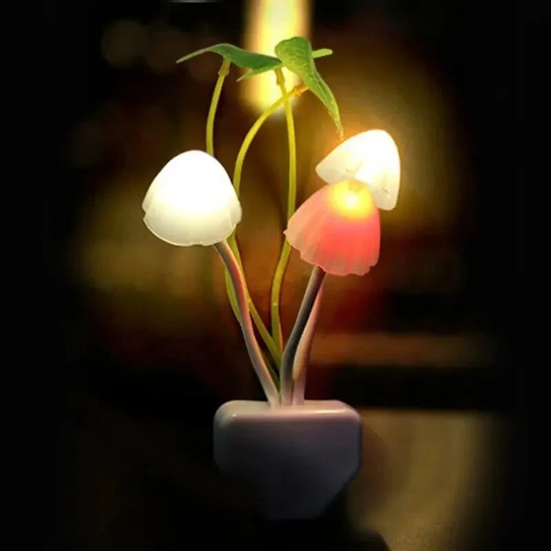 LED Mushroom Night Light, Light-Sensing Colorful Design, ABS Body, US or EU Plug Options for Bedroom and Wall Lighting - product view 3