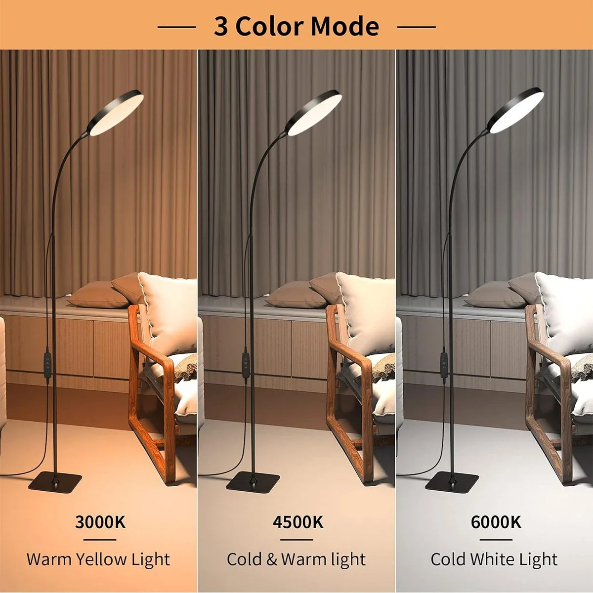 LED Floor Lamp, Dimmable Reading Light with 3 Brightness Levels, 3 Color Temperatures and 360° Flexible Gooseneck - product view 2
