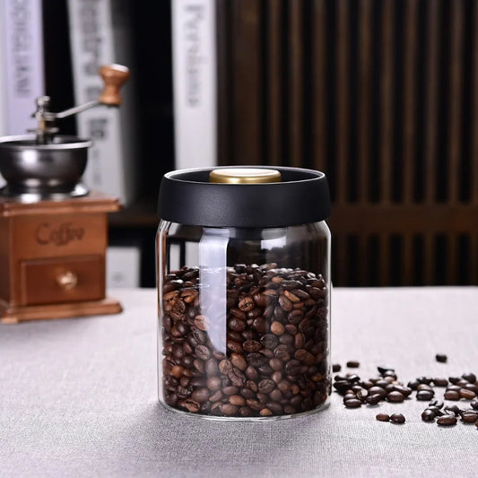 Airtight Glass Food Storage Jar, 900ml or 1200ml Coffee Bean Canister with Silicone Seal, Wide Mouth and Press-Button Lid - product view 1