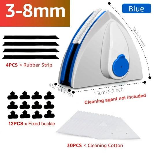 Magnetic Window Cleaner, Double-Sided Glass Wiper with Water Discharge, Cotton Pads for 3–8 mm to 20–30 mm Glass - product view 1