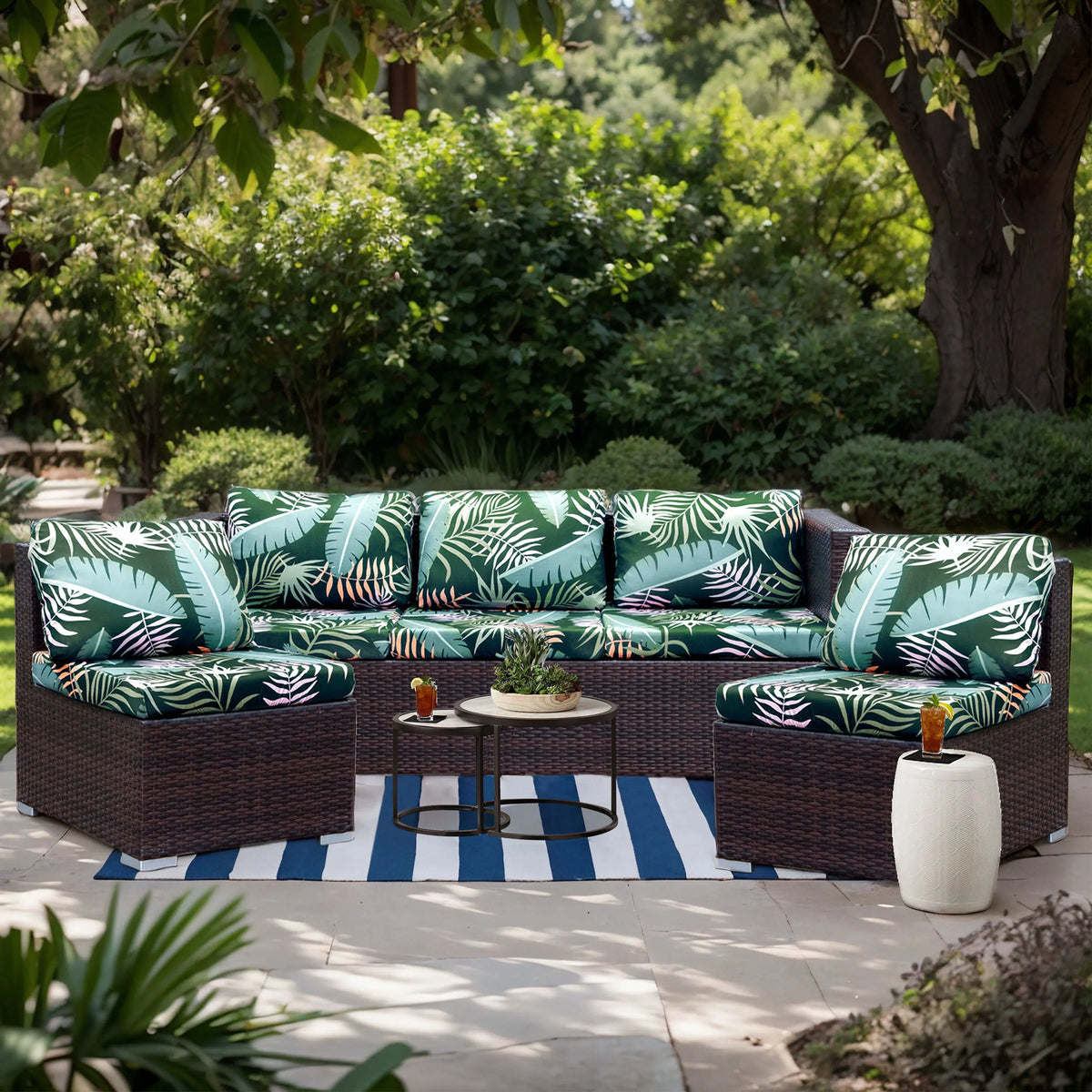 Outdoor Patio Cushion Cover, Stretch Jacquard Polyester Sofa Slipcover, Square Seat Protector in 3, 6 or 8 Pieces - product view 5