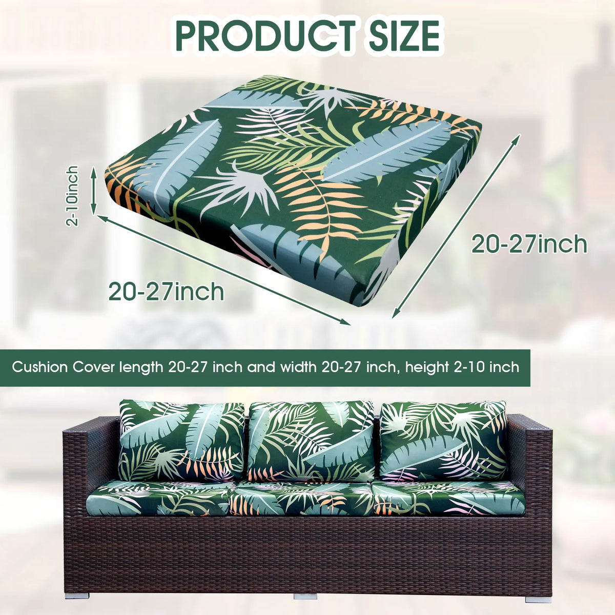 Outdoor Patio Cushion Cover, Stretch Jacquard Polyester Sofa Slipcover, Square Seat Protector in 3, 6 or 8 Pieces - product view 6