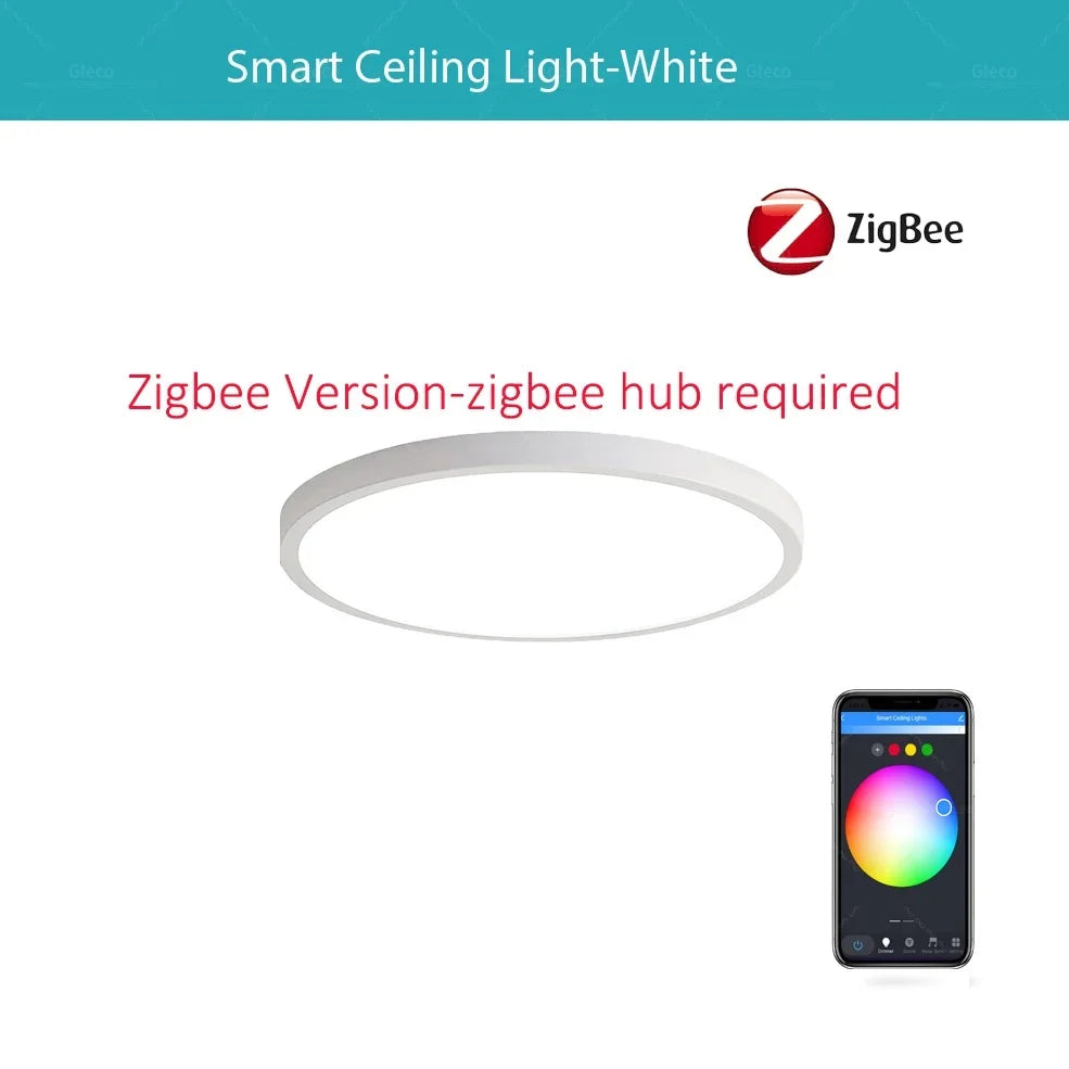 Smart LED Ceiling Light, Dimmable Tuya Wi-Fi or Zigbee Control, 100–240V, Voice Compatible, White ABS Housing for Home - product view 2