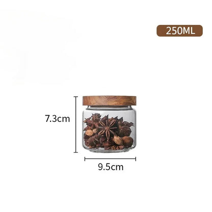 Glass Airtight Cereal Container with Wood Lid, Japan-Style Kitchen Storage Jar, 250 ml to 1550 ml Sizes - product view 1