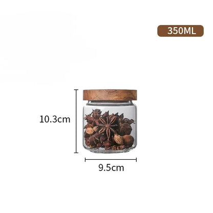Glass Airtight Cereal Container with Wood Lid, Japan-Style Kitchen Storage Jar, 250 ml to 1550 ml Sizes - product view 2