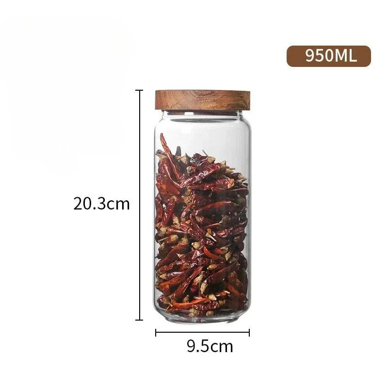 Glass Airtight Cereal Container with Wood Lid, Japan-Style Kitchen Storage Jar, 250 ml to 1550 ml Sizes - product view 4