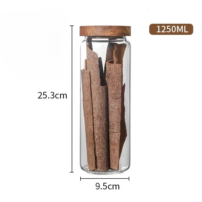 Glass Airtight Cereal Container with Wood Lid, Japan-Style Kitchen Storage Jar, 250 ml to 1550 ml Sizes - product view 5