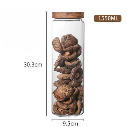 Glass Airtight Cereal Container with Wood Lid, Japan-Style Kitchen Storage Jar, 250 ml to 1550 ml Sizes - product view 6