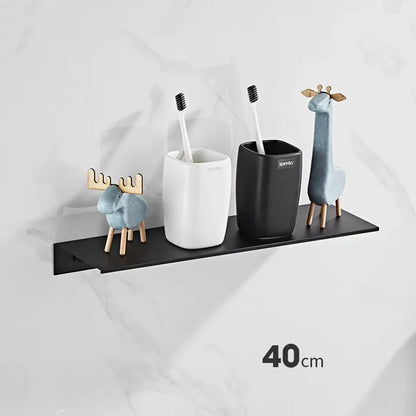 Wall Shelf, Aluminum Alloy Floating Bathroom Organizer, Single-Tier Shower and Kitchen Storage Rack in Black or White, 30 to 50 cm - product view 2