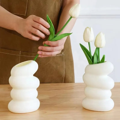 Modern Resin Bud Vase, White Spiral Flower Arrangement Ornament, Medium Size for Kitchen, Living Room and Bedroom - product view 3