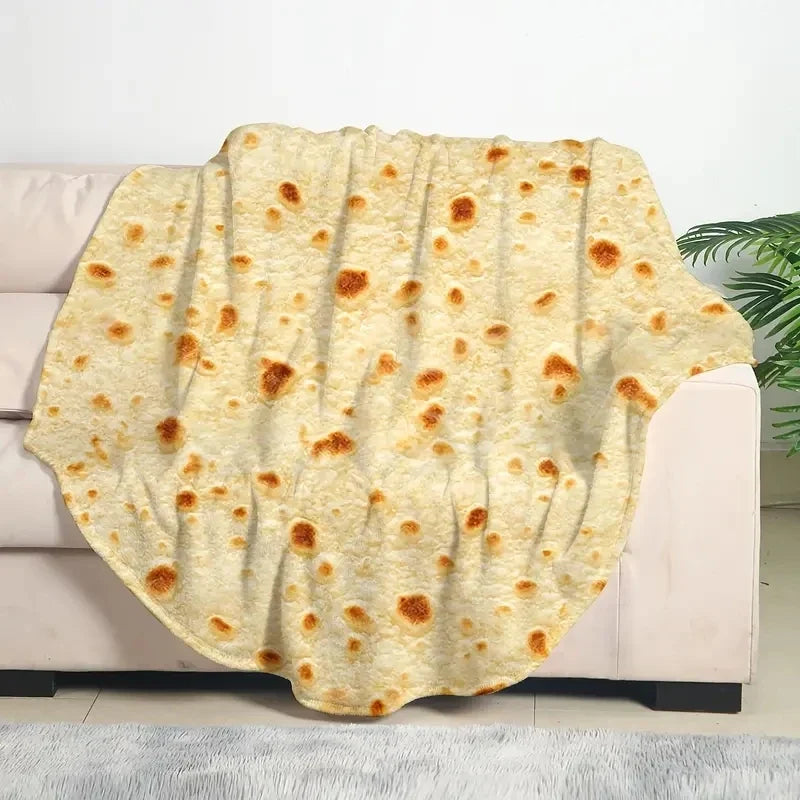 Mexican Tortilla Print Travel Blanket, Soft Portable 100% Polyester Round Throw in 3 Sizes for Couch, Camping and Airplane - product view 1