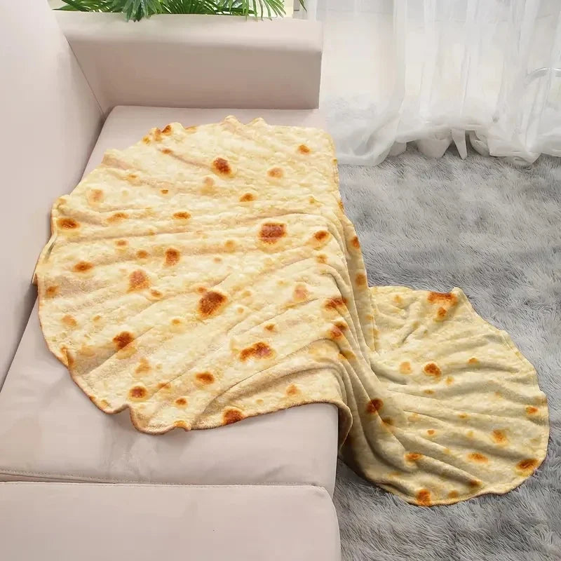 Mexican Tortilla Print Travel Blanket, Soft Portable 100% Polyester Round Throw in 3 Sizes for Couch, Camping and Airplane - product view 3