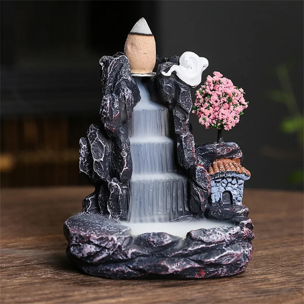 Backflow Incense Holder Waterfall Burner, Polyresin Home Décor Accent for Aroma and Smell-Removing Use - product view 3