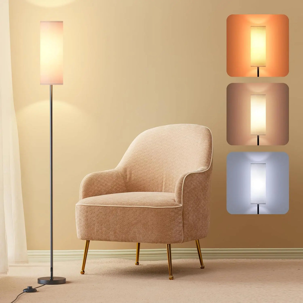 Modern Iron Floor Lamp with Cloth Shade, Foot-Switch Dimming, 3 Color Temperatures, 6–10W LED Light for Bedroom and Living Room - product view 2