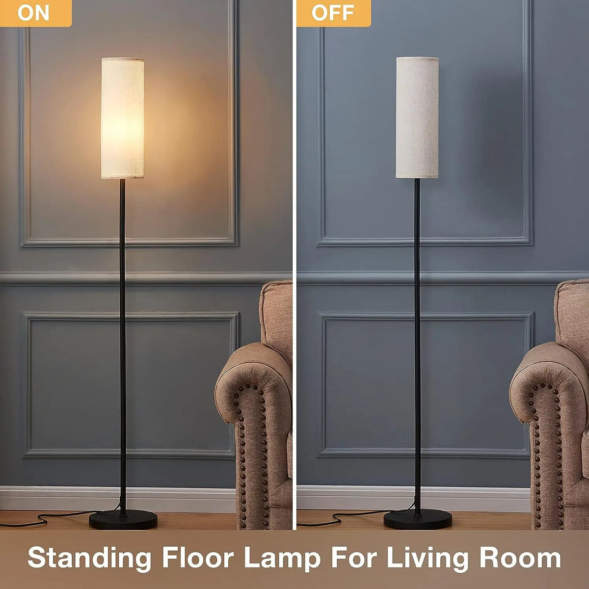Modern Iron Floor Lamp with Cloth Shade, Foot-Switch Dimming, 3 Color Temperatures, 6–10W LED Light for Bedroom and Living Room - product view 4