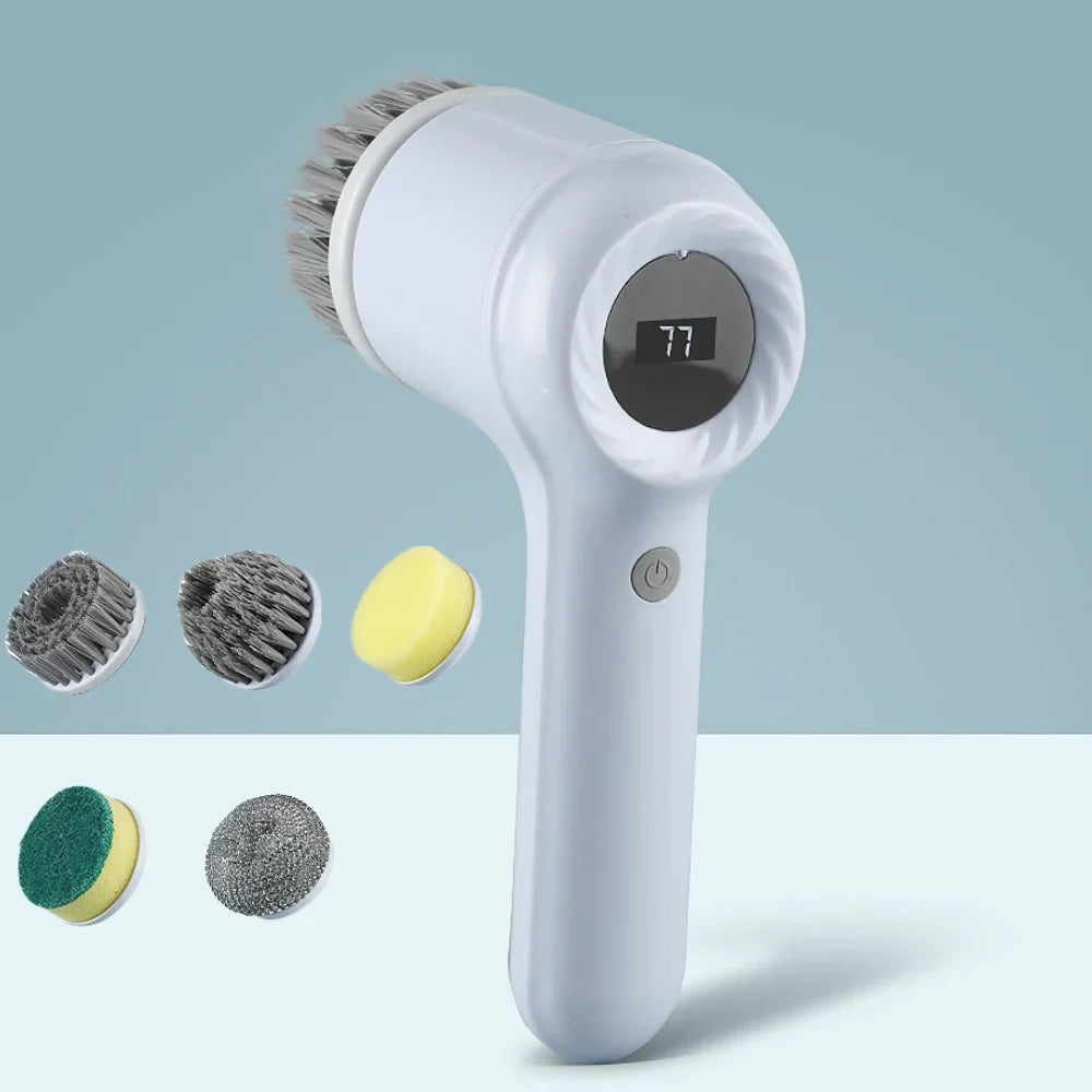 USB Electric Spin Scrubber, Rotary Cleaning Brush with 5 Brush Heads for Kitchen, Bathtub and Tile, White or Purple - product view 1